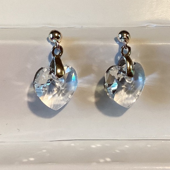 Sterling Silver With Swarovski Crystals Heart Dangle Earrings - Picture 5 of 11